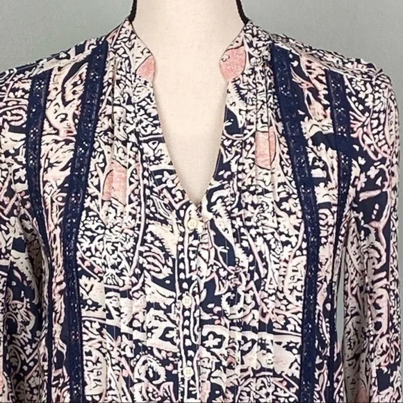 ANTHROPOLOGIE/TINY cream, blue with mauve “Caviana” shirt dress in size XXS. EUC - Picture 3 of 11